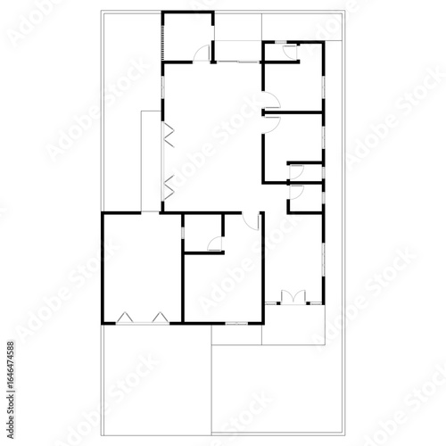 Black and White floor plan of a modern unfurnished house for your design. Suburban house vector blueprint. Architectural background.