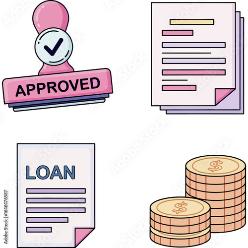Loan Approval Process Documents, Stamps & Money