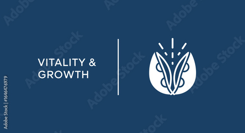 VITALITY & GROWTH concept with a modern icon of a sprouting seed symbolizing development, success, and new beginnings.