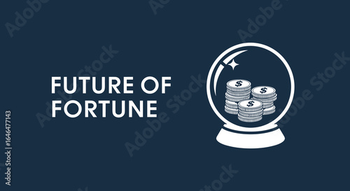 Future of Fortune. Crystal ball with money coins predicting financial success, investment growth, and economic forecast. Wealth prediction concept.