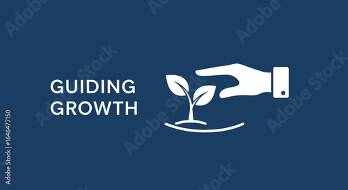 Guiding Growth. Concept of business development, investment, and mentorship with a hand protecting a small plant sprout.