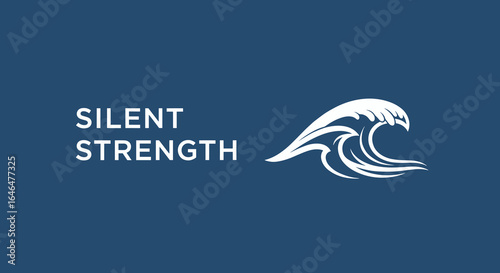 Silent Strength, an inspirational and motivational quote with a powerful ocean wave symbol. Concept of inner power, resilience, and calm determination.