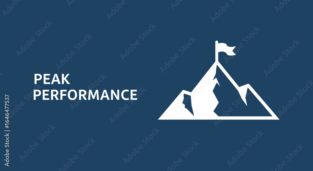 Peak Performance. Minimalist graphic of a mountain summit with a flag. Metaphor for success, ambition, goals, leadership, and achieving excellence. Peak Performance. Minimalist graphic of a mountain summit with a flag. Metaphor for success, ambition, goals, leadership, and achieving excellence.