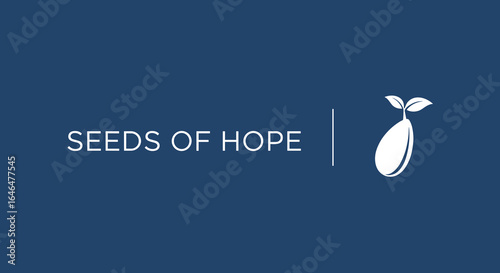 Seeds of Hope logo with sprouting seed icon. Concept of growth, new beginnings, charity, and agriculture on a blue background.