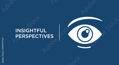 Insightful Perspectives text with eye icon. Concept of vision, knowledge, and observation. Business banner for strategy, foresight, and analysis.