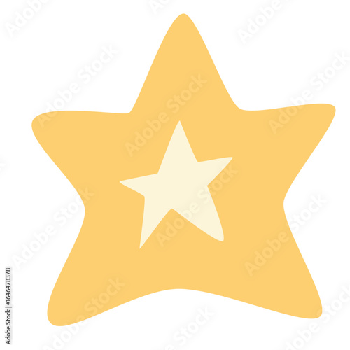 Minimal yellow star shape with white center in flat vector style, isolated on white background, ideal for children’s and decorative designs.