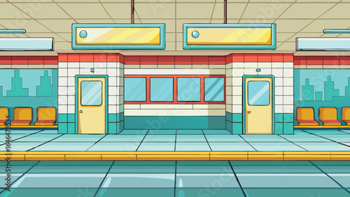 Cartoon subway station interior with yellow seats vector