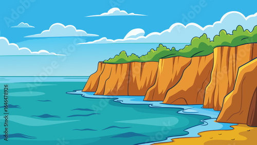 Cartoon vector background of rocky seaside cliffs
