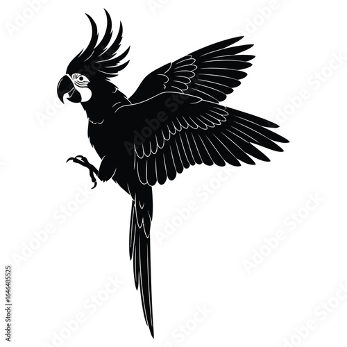 Elegant Silhouette of a Black Cockatoo in Flight A Striking Vector Illustration