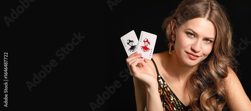 Female poker player with ca...