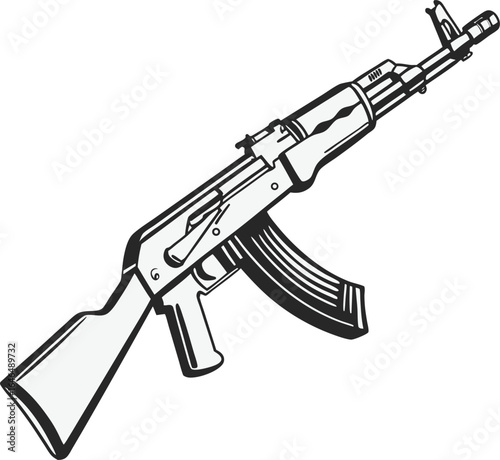 Silhouette assault rifle , ideal for military-themed designs, tactical branding, or defense illustrations