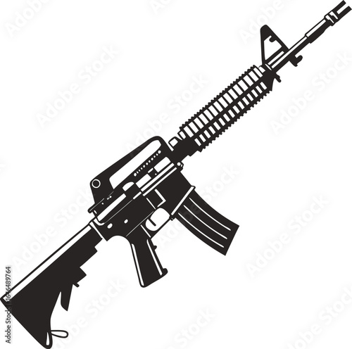Silhouette assault rifle , ideal for military-themed designs, tactical branding, or defense illustrations