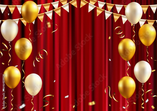 Luxury Celebration Frame with Gold and White Balloons and Confetti
