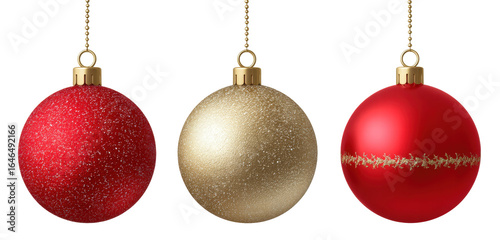 Christmas balls isolated on transparent background with red and gold colors