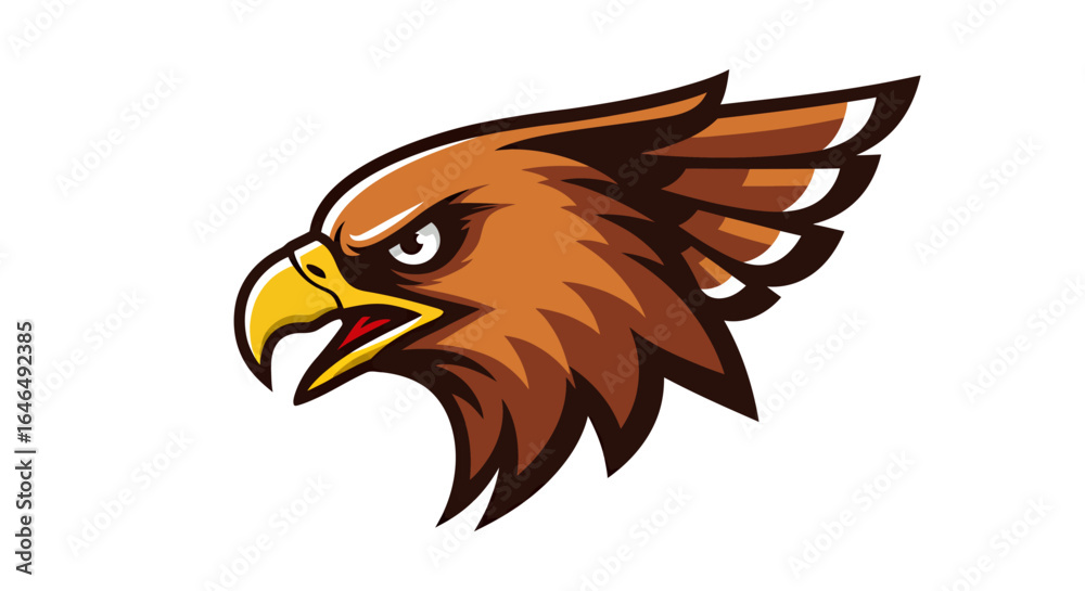 Obraz premium A fierce eagle head vector illustration with detailed feathers and a sharp beak, presented in a clean, modern style suitable for logo or graphic design applications.