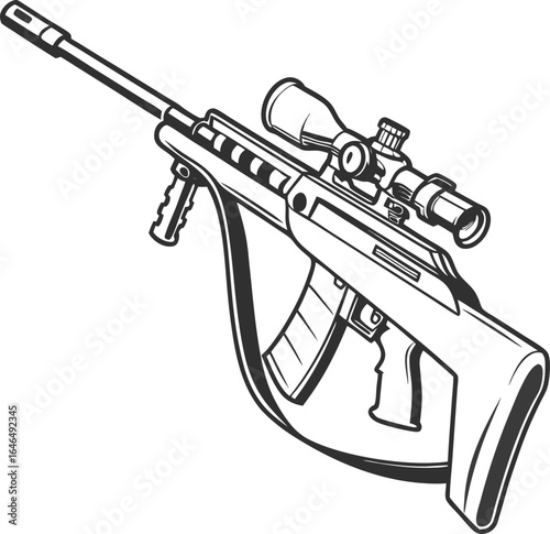 Silhouette assault rifle , ideal for military-themed designs, tactical branding, or defense illustrations