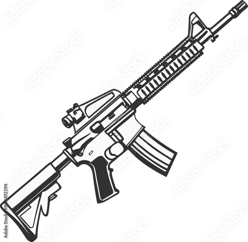 Silhouette assault rifle , ideal for military-themed designs, tactical branding, or defense illustrations