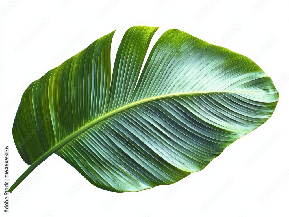Fototapeta premium Tropical Green Leaf Isolated on White Background, Perfect for Botanical and Nature-Themed Designs