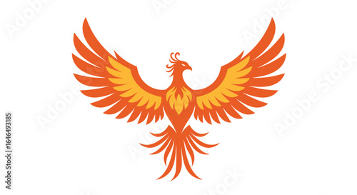 Majestic orange phoenix vector illustration, perfect for logos, emblems, and designs needing a powerful, mythical bird PNG image.