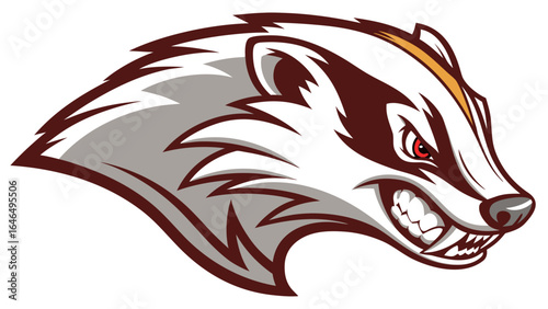 Angry badger head mascot vector illustration for sports team logo design and branding artwork