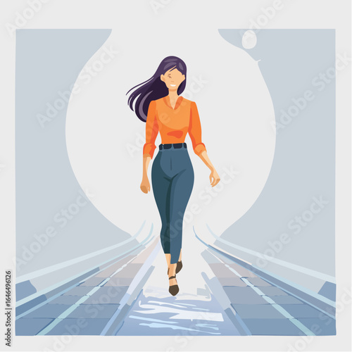  A surreal conceptual vector illustration of a person walking, and their footprints 