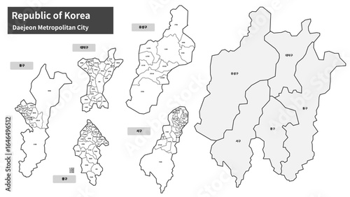 Map of Daejeon Metropolitan City, South Korea - Administrative Districts Vector