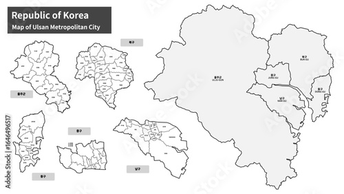 Ulsan Metropolitan City Map, South Korea - Administrative Districts Vector