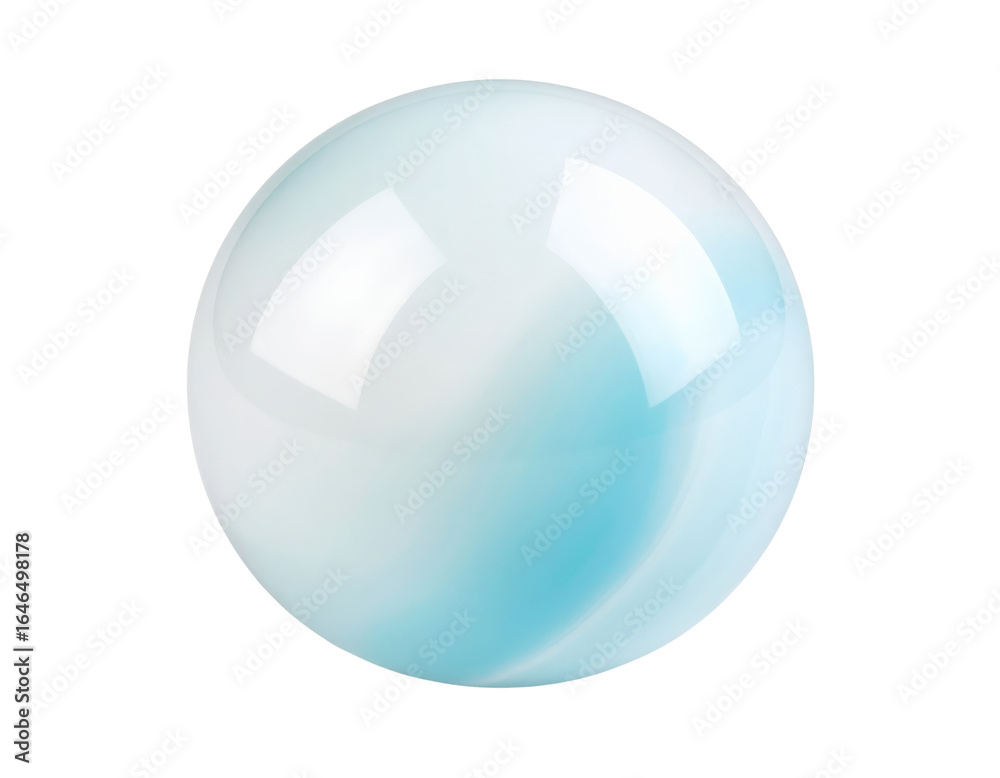 Obraz premium A smooth reflective sphere with elegant white and pale blue marbled textures.