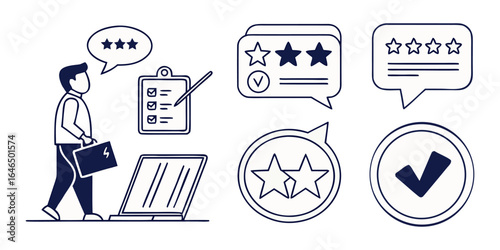 Review  set icons. Containing feedback, rating, testimonial, satisfaction, comment, opinion, like, customer, recommend and more. Solid vector icons col.