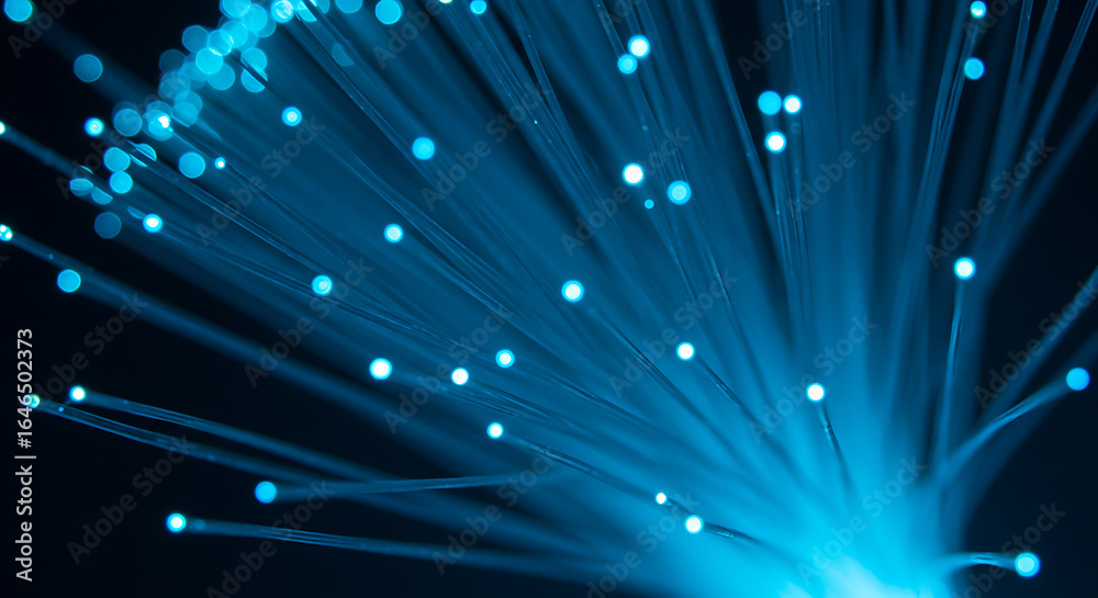 Naklejka premium Fiber Optics Displaying a Network of Light and Communication Technology
