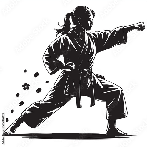 kung fu woman warrior profile vector drawing isolated plain