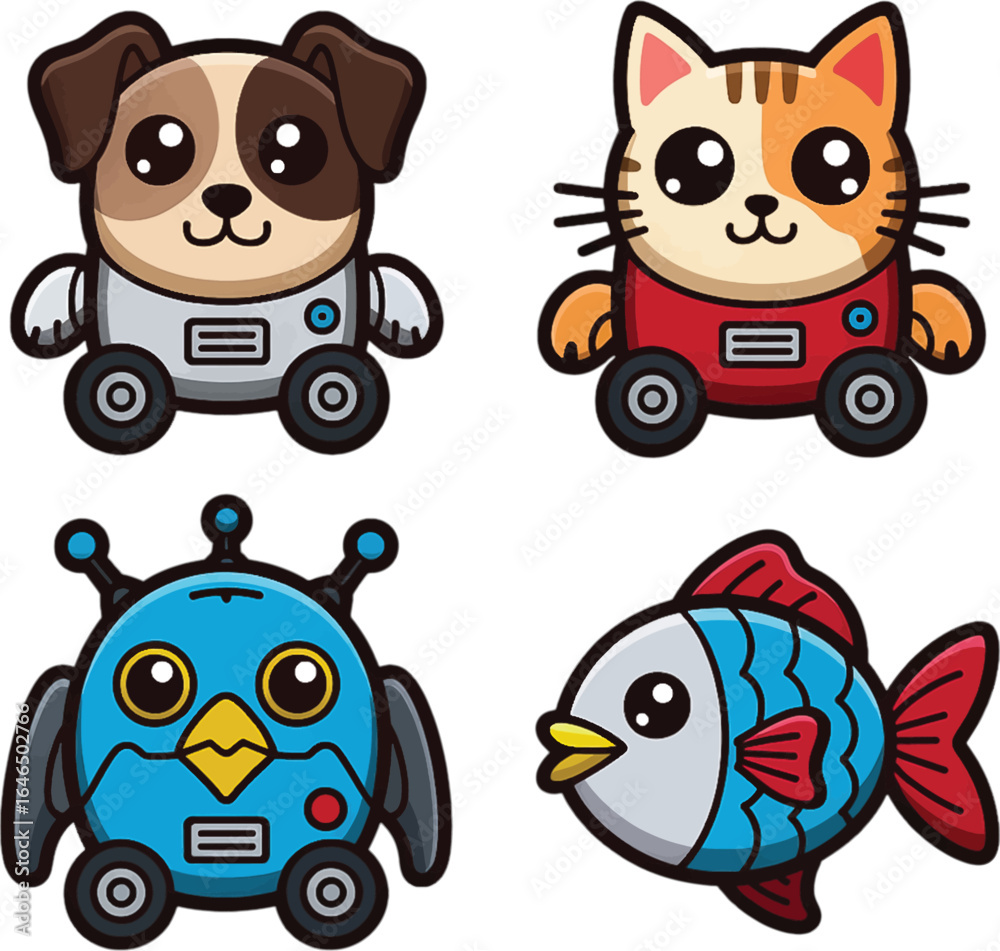 Fototapeta premium Cute Animal Robots Cartoon Characters