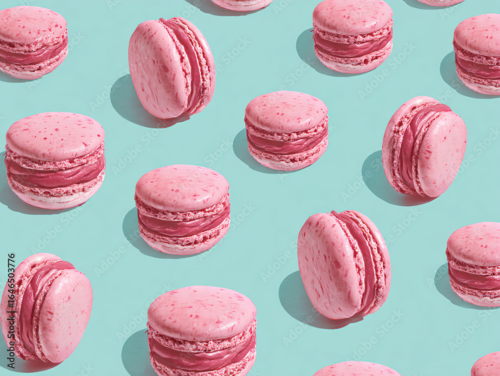 Obraz premium Macarons Pastry Bakery Pink Dessert Sweets Confectionery Colorful Vibrant Background Delicious Gourmet Treat Elegant Round Festive Collection 