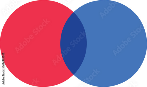 Two overlapping circles one red and one blue demonstrating intersection and shared space with transparency style vector illustration EPS file download