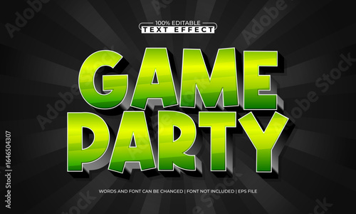 game party editable text effect with a play and game text style