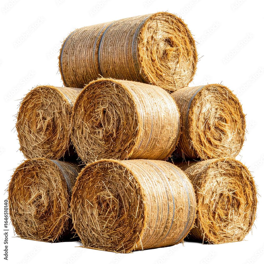 Golden Hay Bales Isolated On White Background: A rustic collection of golden hay bales, meticulously arranged. Captured in a high-angle shot, showcasing texture. Golden Hay Bales Isolated On White Background: A rustic collection of golden hay bales, meticulously arranged. Captured in a high-angle shot, showcasing texture.