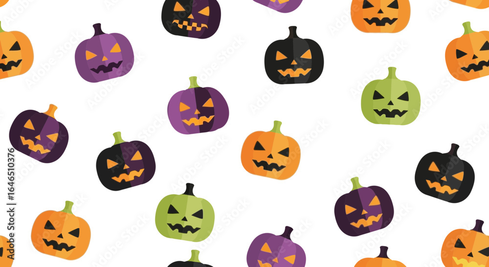 Fototapeta premium Playful Halloween Pattern with Colorful Jack-o'-Lanterns on White Backdrop