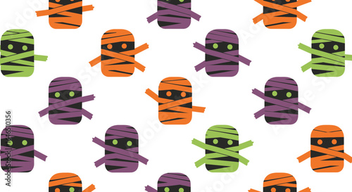 Playful Halloween Mummy Pattern Design Featuring Colorful Bandages and Spooky Eyes