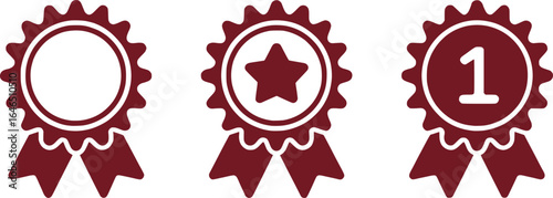 Set of Maroon Rosettes with Different Motifs Emblems Award Ribbons First Place Star Award Ceremony Achievement Recognition Medals