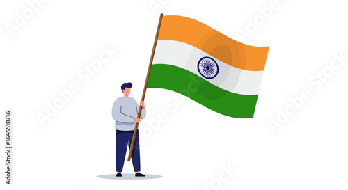 Proud man holding the Indian national flag aloft, symbolizing patriotism and national pride