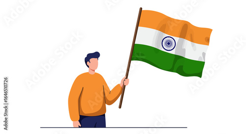 Proud Indian man proudly waves the national flag, celebrating patriotism and national pride with vibrant colors