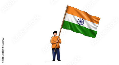 Proud Indian man proudly waves the national flag, celebrating independence and patriotism with vibrant colors
