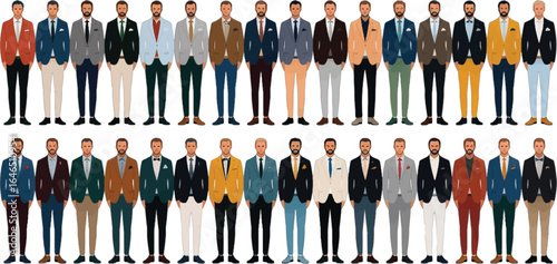 Diverse group of men in business casual attire standing in a row male