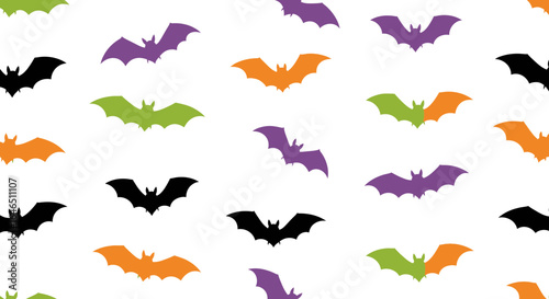 Vibrant seamless halloween bats pattern with diverse shades and minimalist style