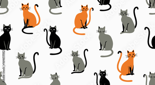 Whimsical cat pattern with sleek silhouettes in a minimal design