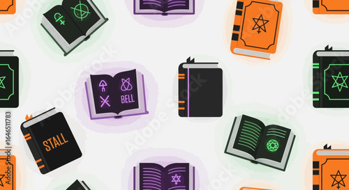 Enchanting Spellbooks: Seamless Pattern for Halloween and Magical Themes
