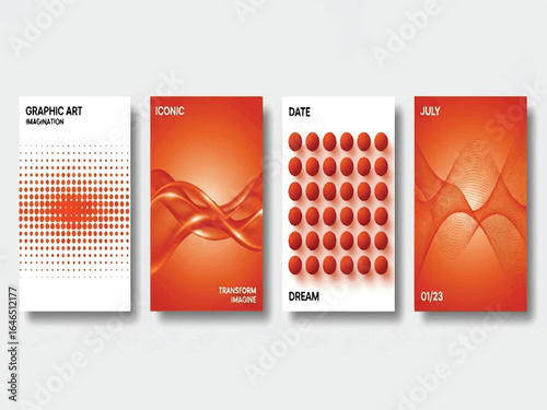 Abstract Red and White Graphic Design Poster Set | Contemporary Minimalist Covers for Art, Marketing, and Business Presentations
