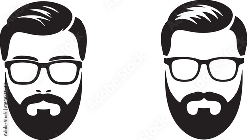 Black and White Bearded Men with Glasses Vector Illustration