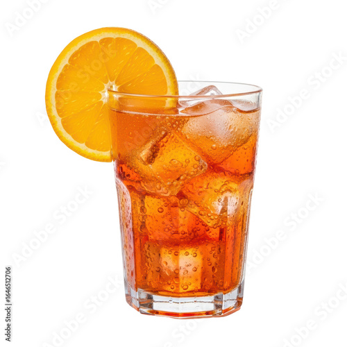 Wallpaper Mural A vibrant orange beverage filled with ice cubes and garnished with a fresh orange slice, ideal for refreshing summer and party themes. Torontodigital.ca