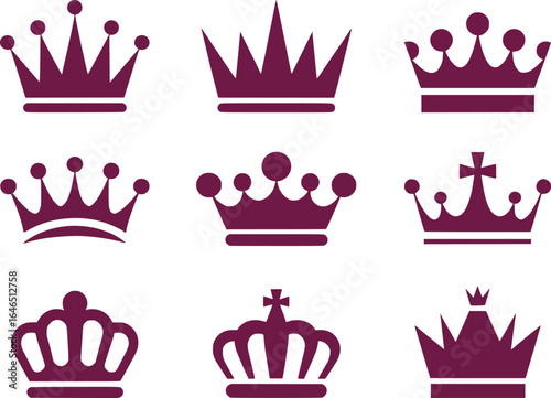 A Collection of Regal Crowns An Array of Royal Emblems Represented in a Cartoon Style Design with Simplicity and Elegance